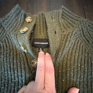 Lucky Brand Olive Knit Sweater with Buttons